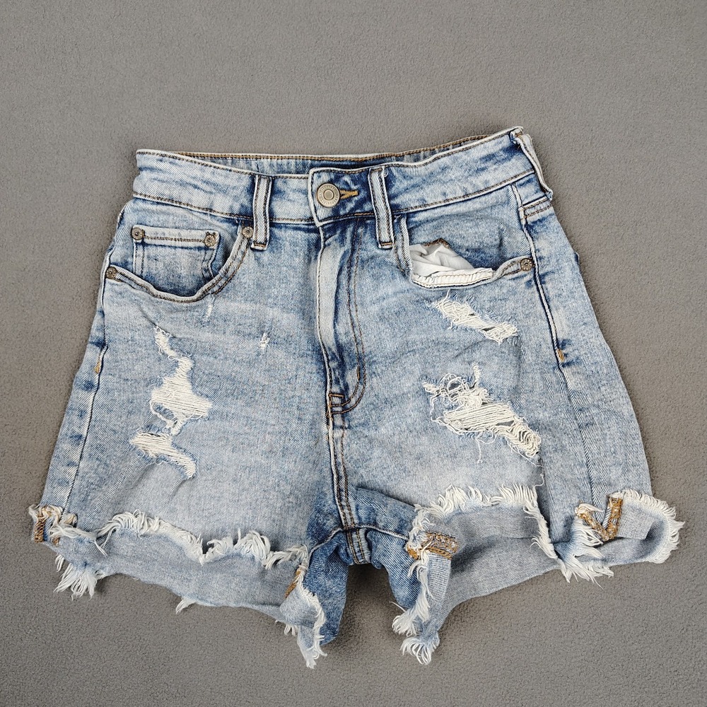 Aeropostale Curvy Mom Shorts Women 0 Blue Distressed Casual Stretch Cutoffs Raw